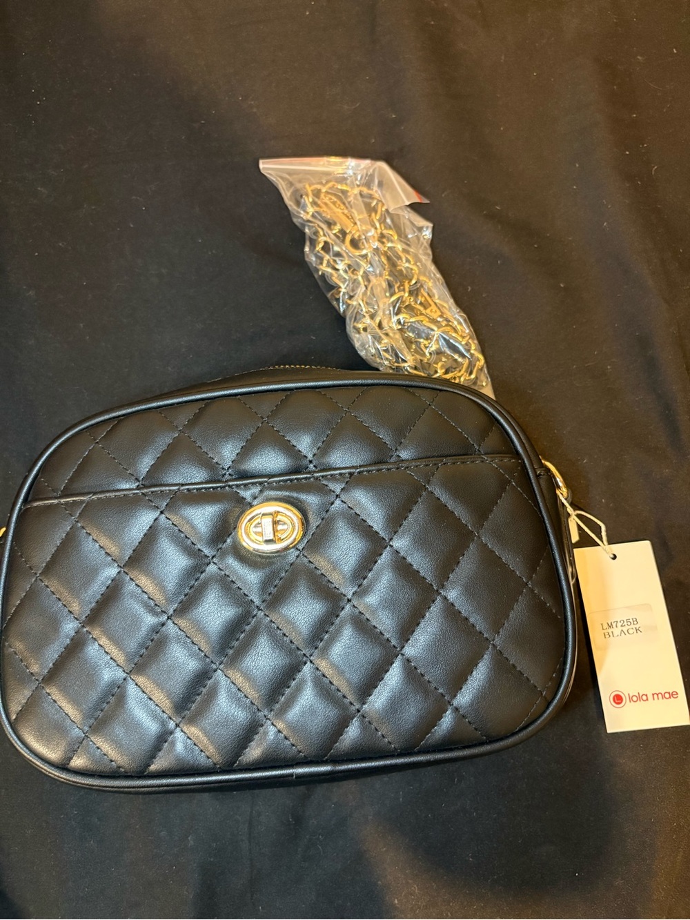 Quilted Black Crossbody Bag with Gold Chain